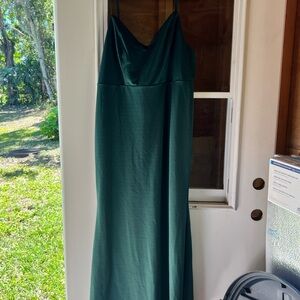 SHEIN Dark Green Satin Maxi Slip Dress with Spaghetti Straps